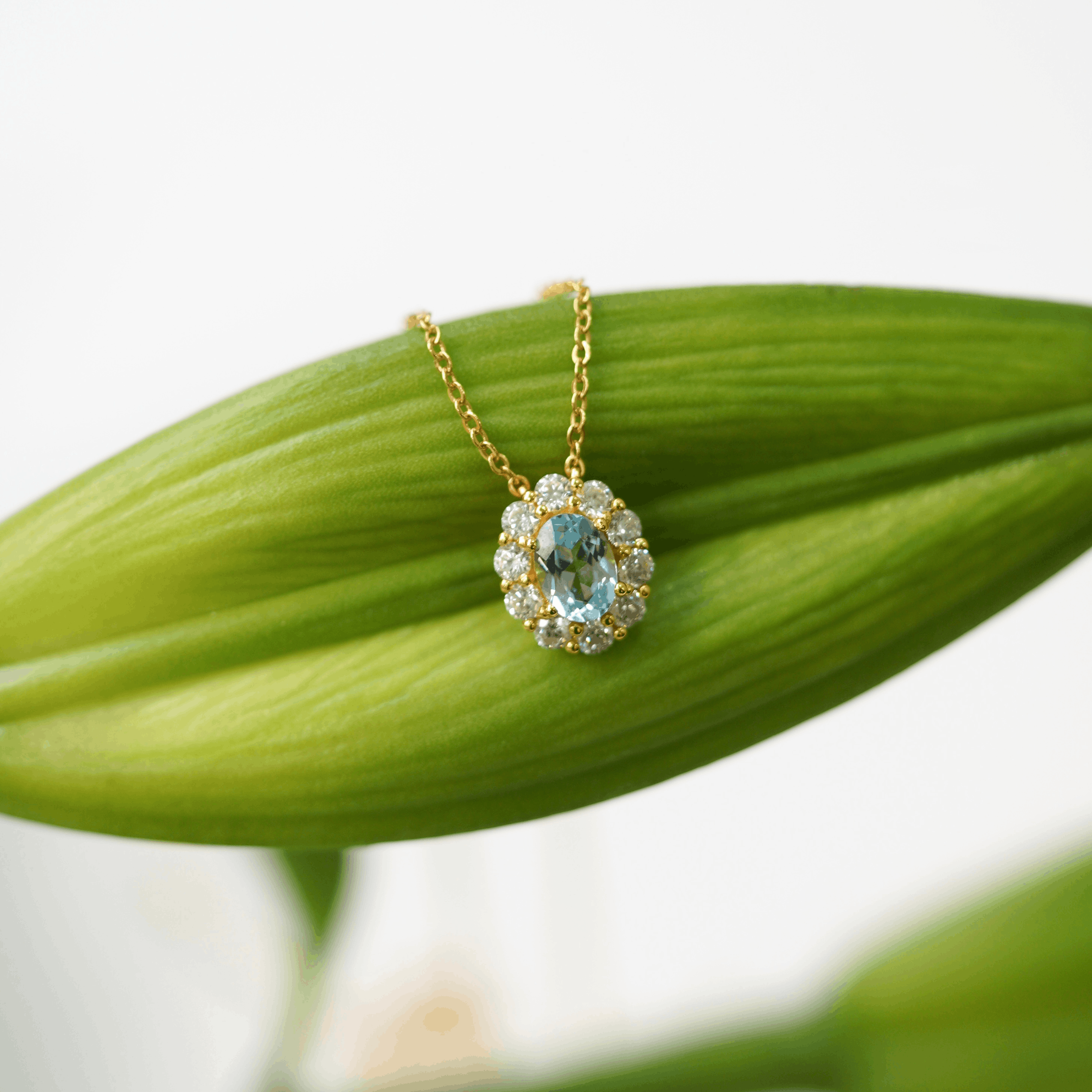 Isla Halo Necklace (Aquamarine)