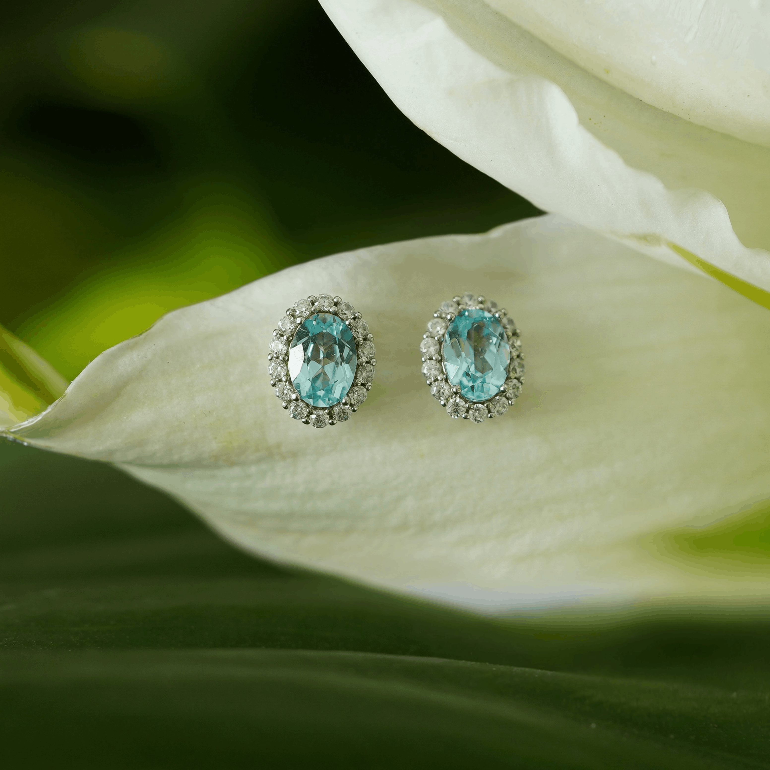 Isla Halo Stud Earrings (Aquamarine)