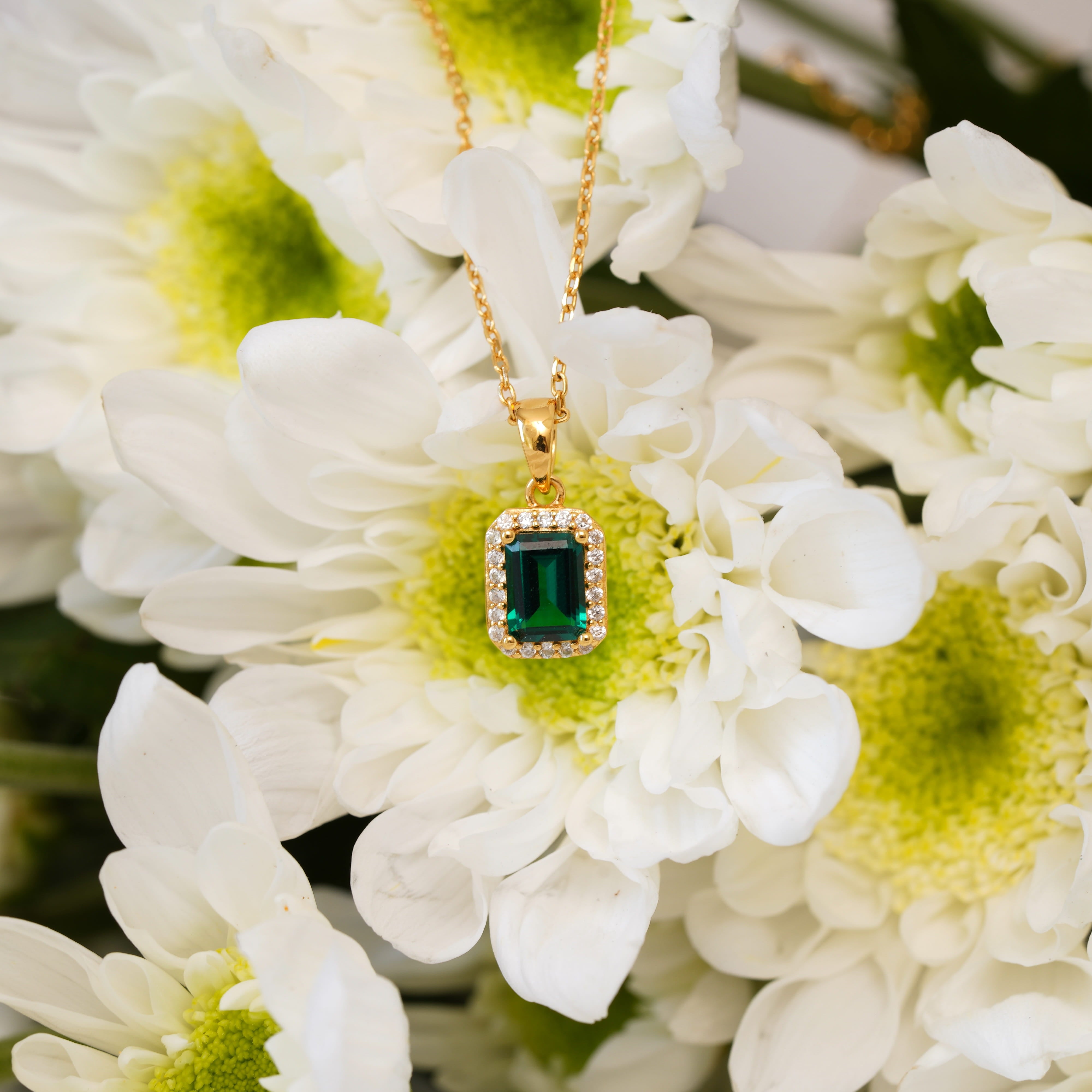 Lab Emerald Halo Necklace