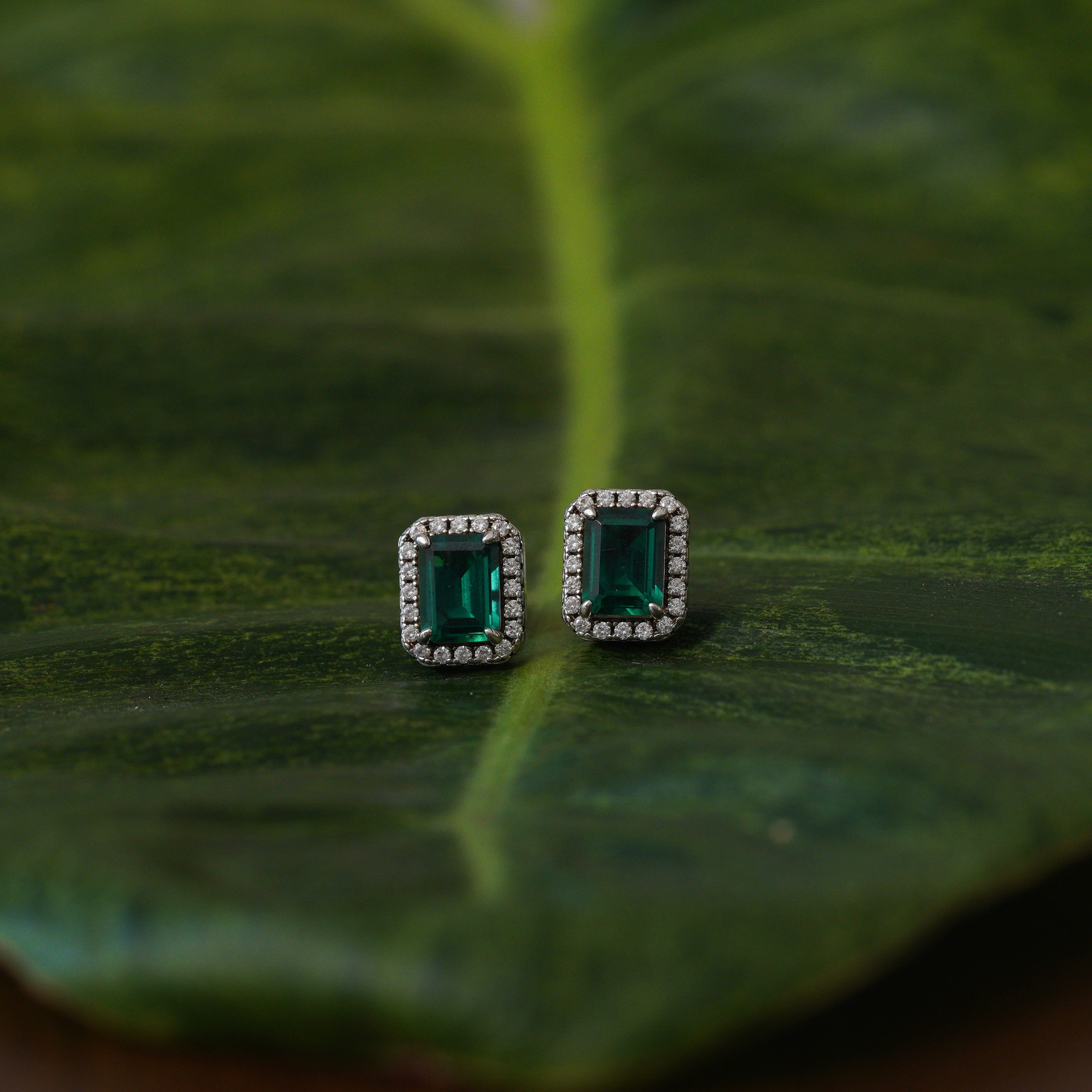 Lab Emerald Halo Studs