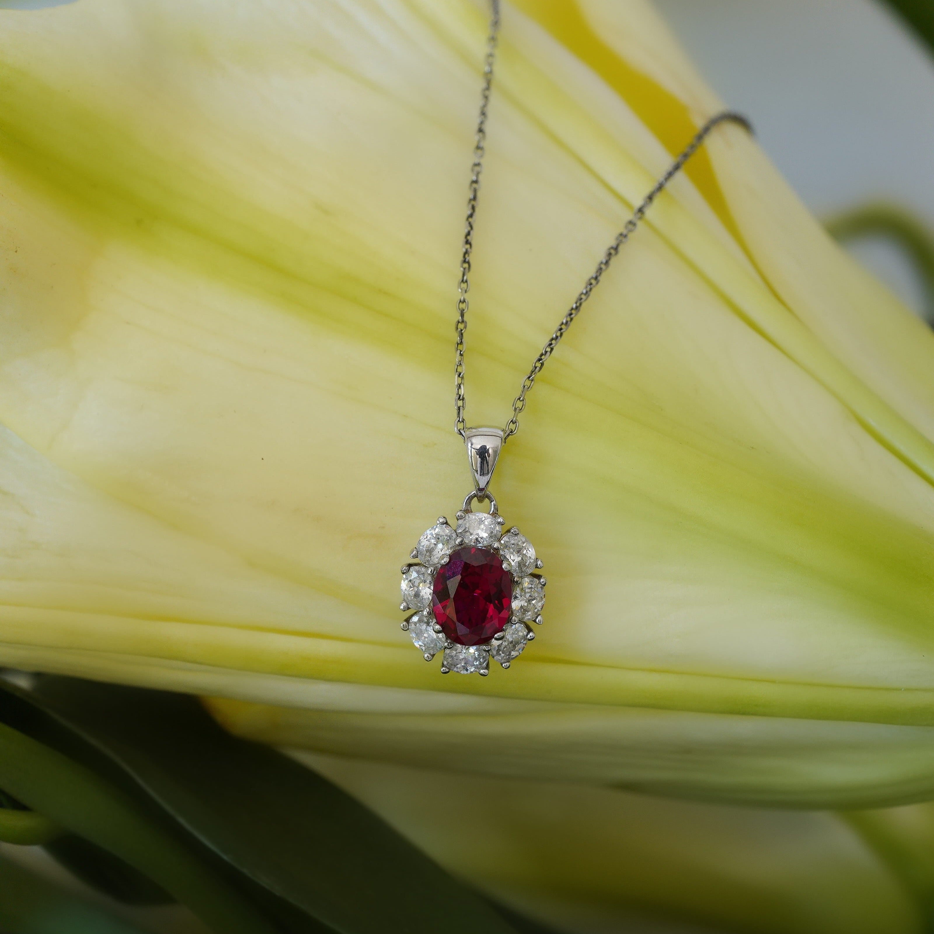 Lab Ruby Halo Necklace