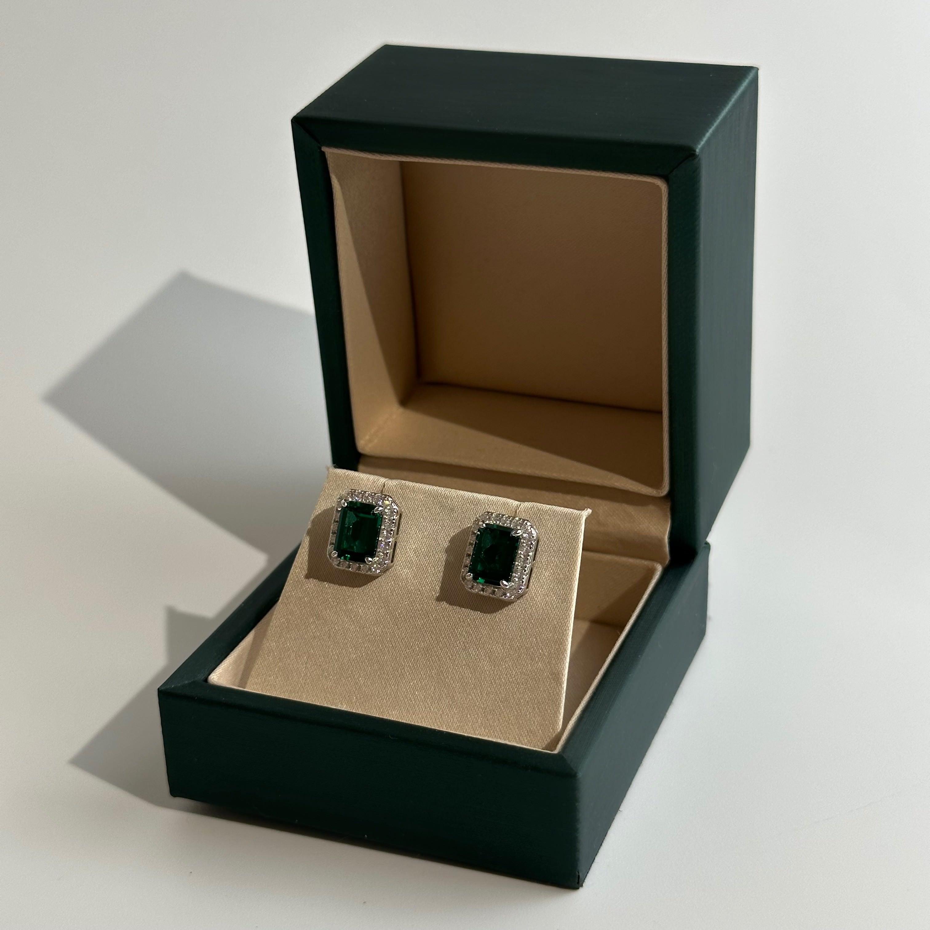 Lab Emerald Halo Studs
