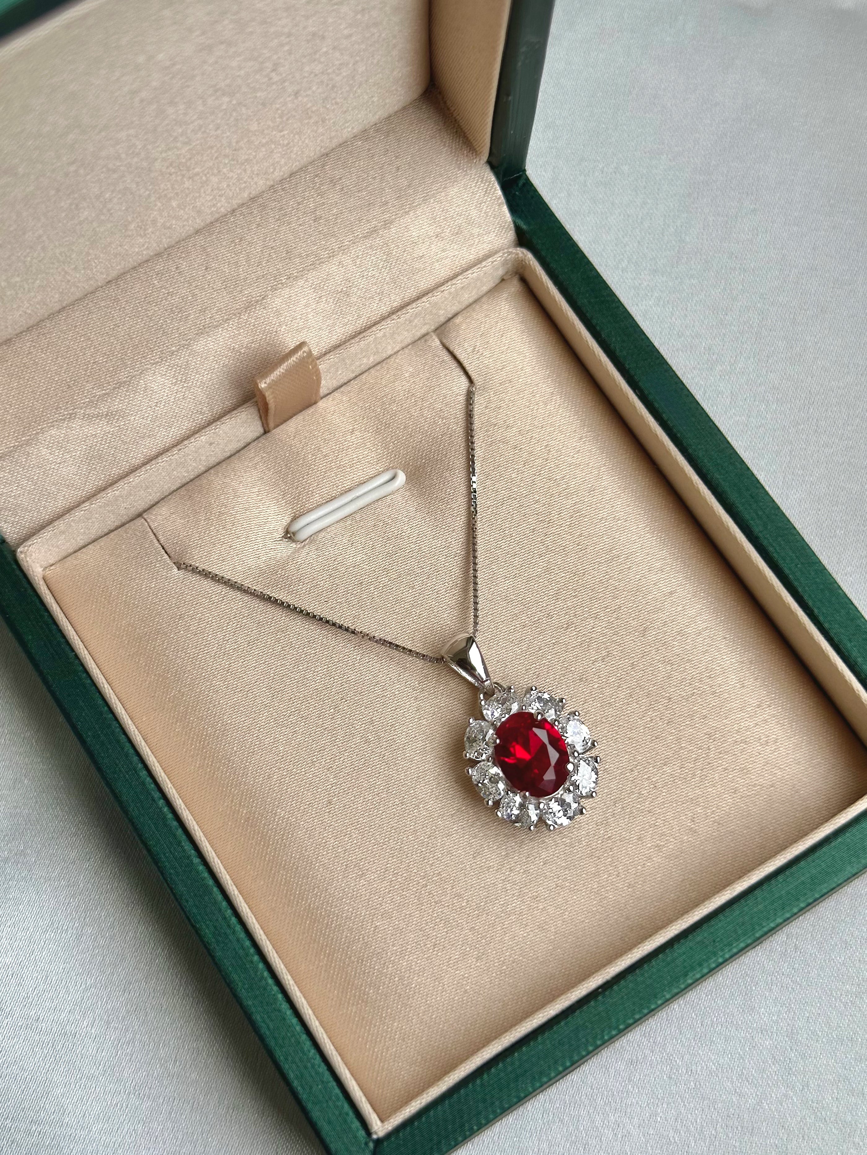 Lab Ruby Halo Necklace