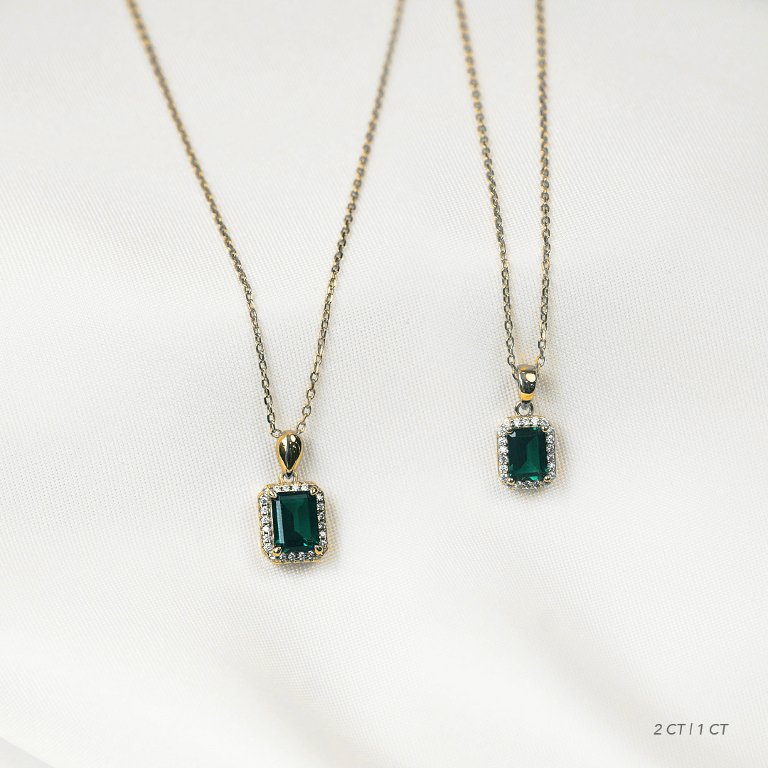 Lab Emerald Halo Necklace