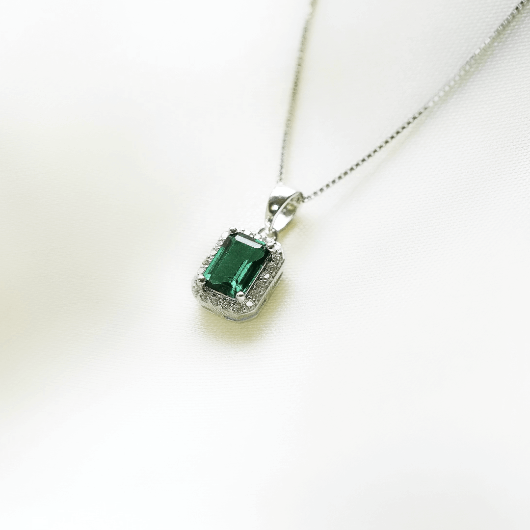 Lab Emerald Halo Necklace
