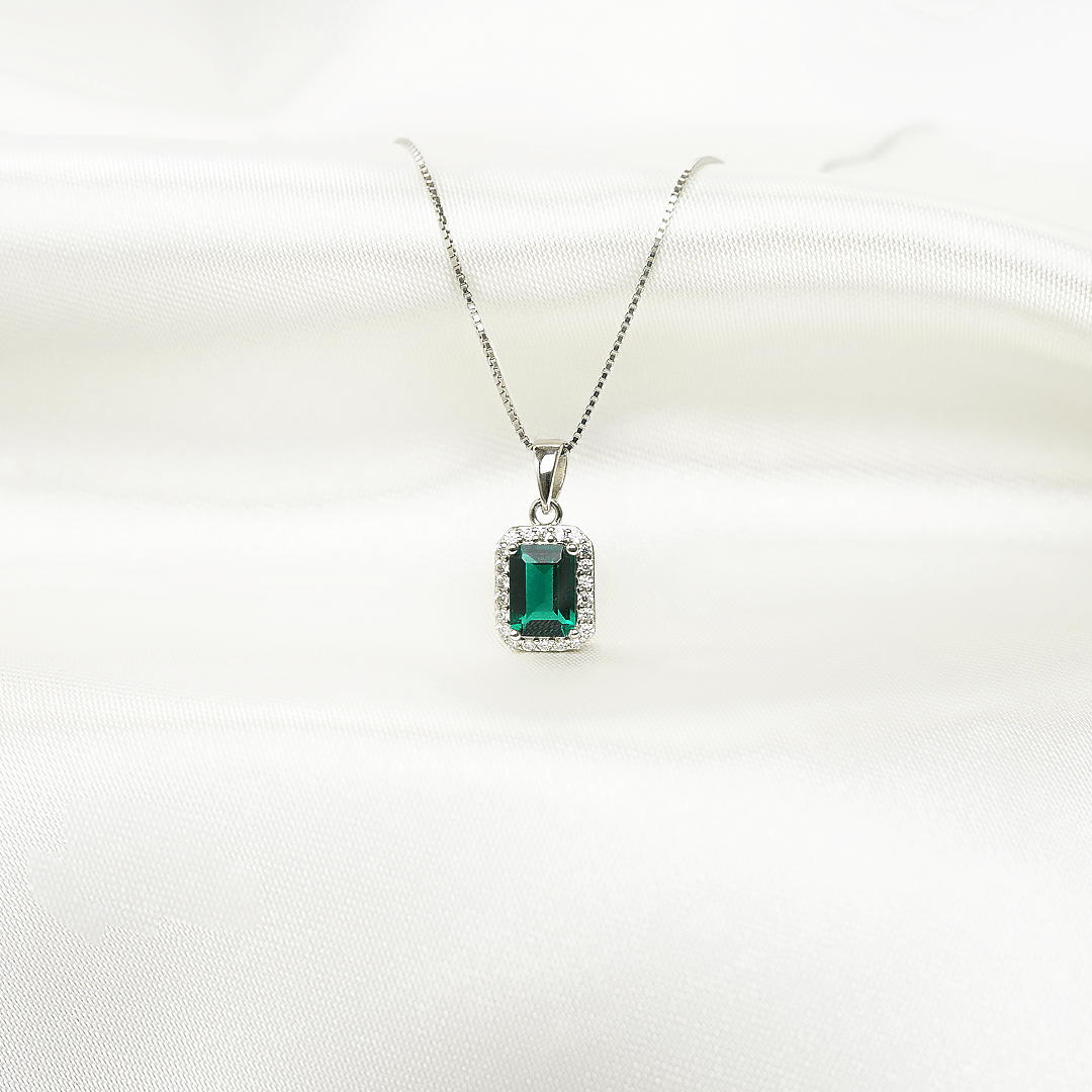 Lab Emerald Halo Necklace