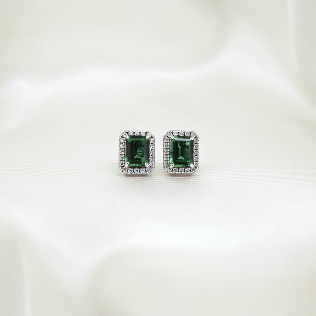 Lab Emerald Halo Studs