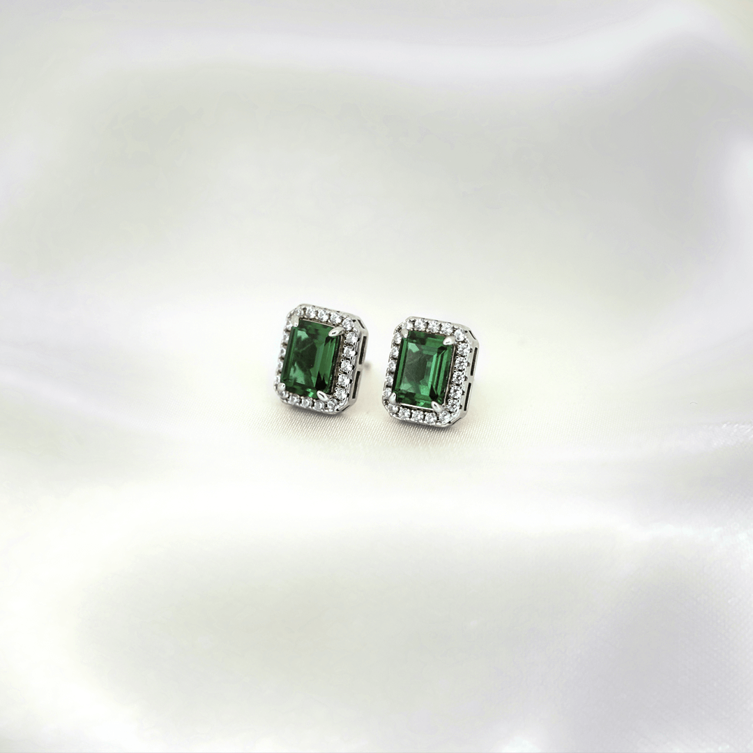 Lab Emerald Halo Studs
