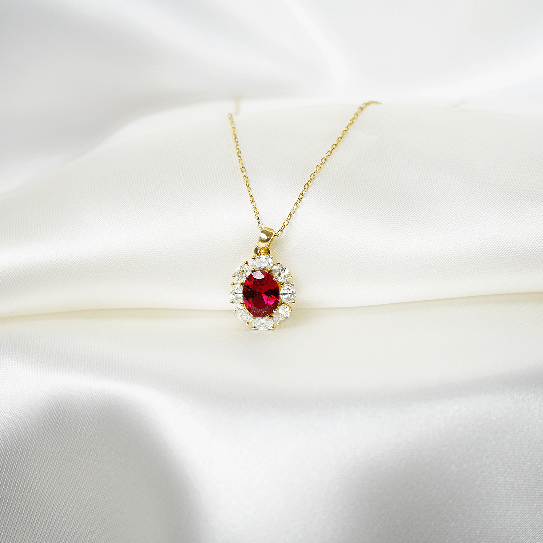 Lab Ruby Halo Necklace