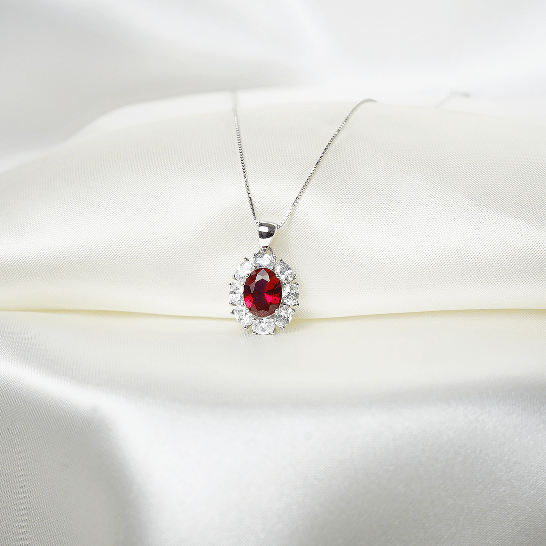 Lab Ruby Halo Necklace