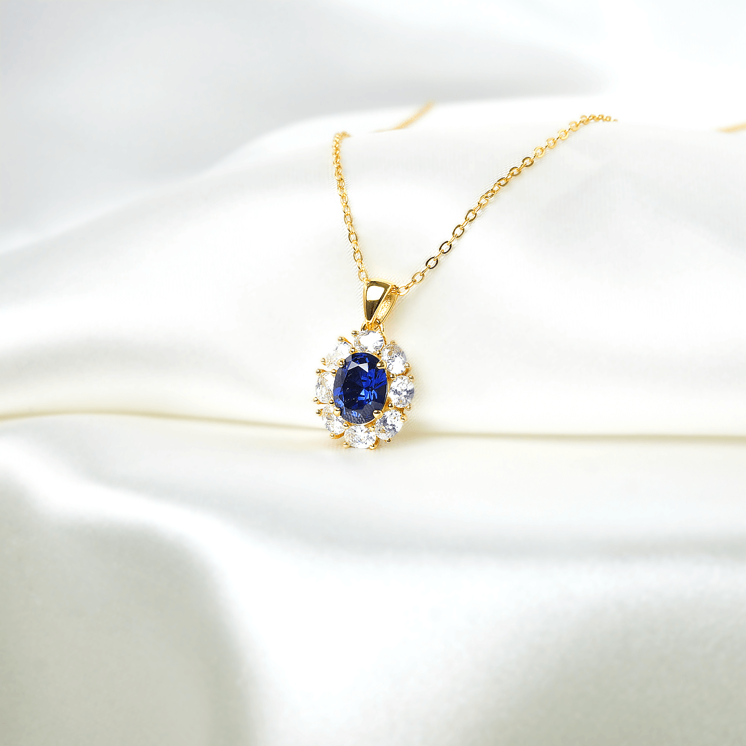 Lab Sapphire Halo Necklace