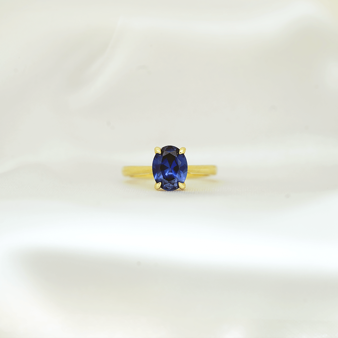 Lab Sapphire Solitaire (Oval Cut) CT Platinum Vermeil