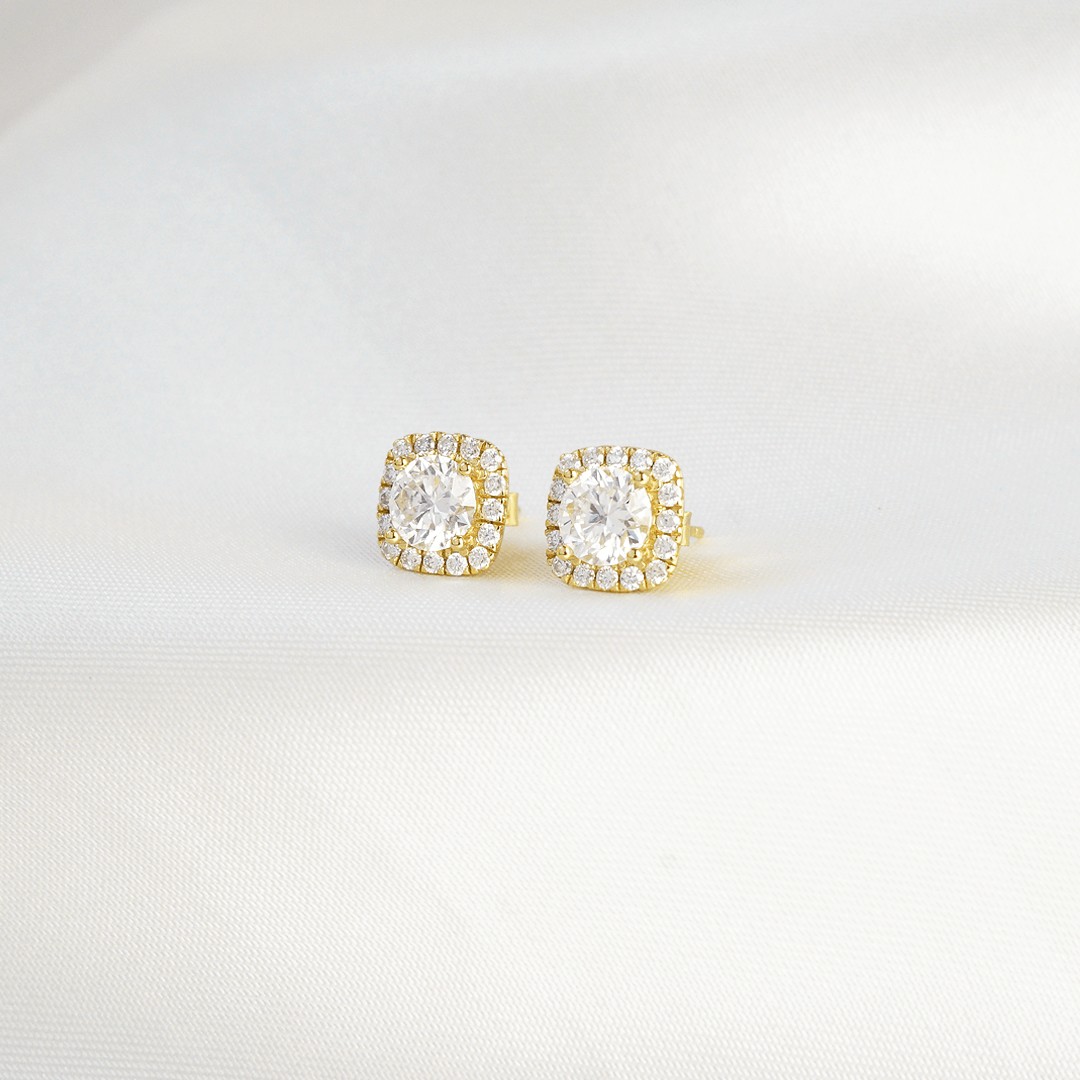 Round Halo Stud Earrings
