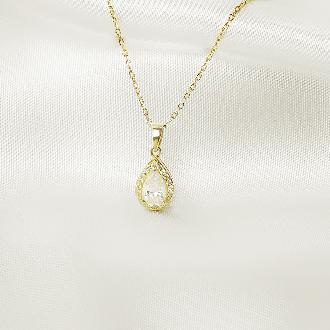 Talia Pear Halo Necklace