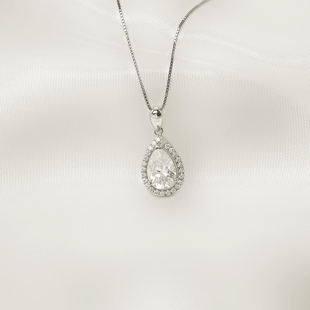 Talia Pear Halo Necklace