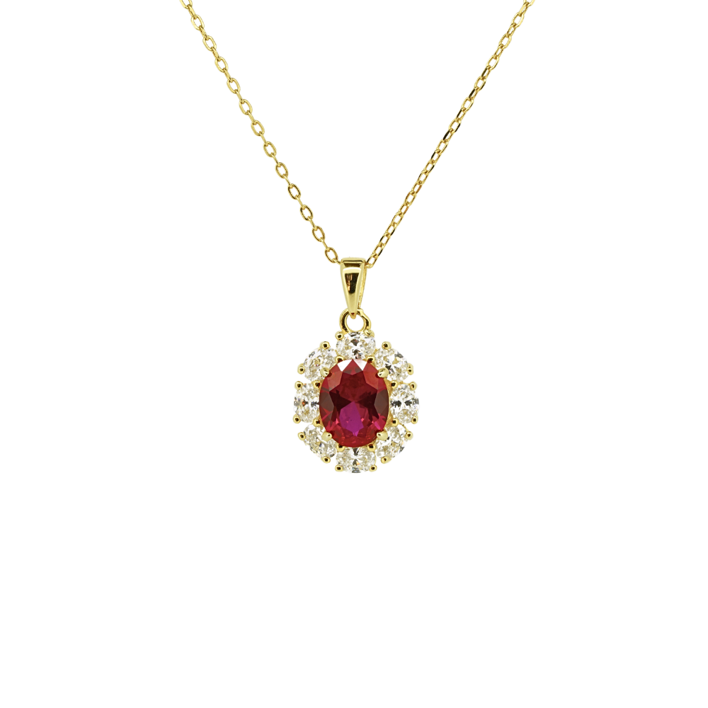 Lab Ruby Halo Necklace