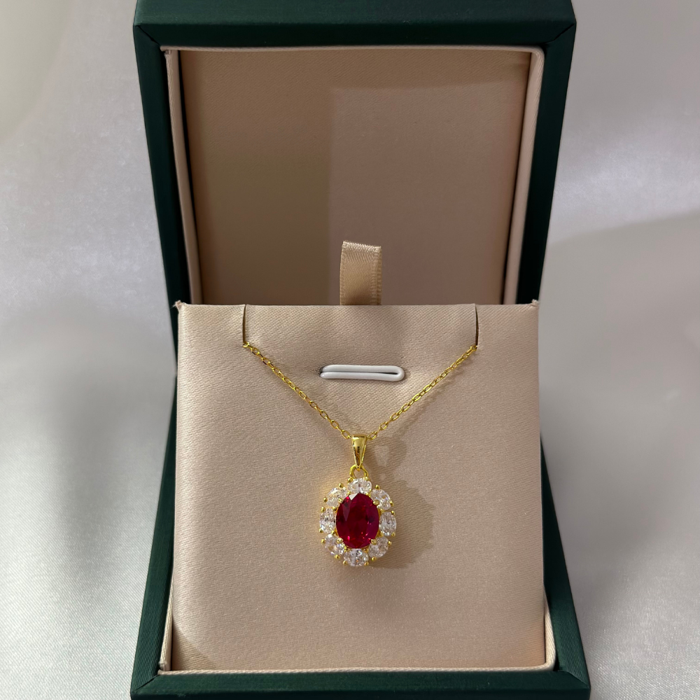 Lab Ruby Halo Necklace