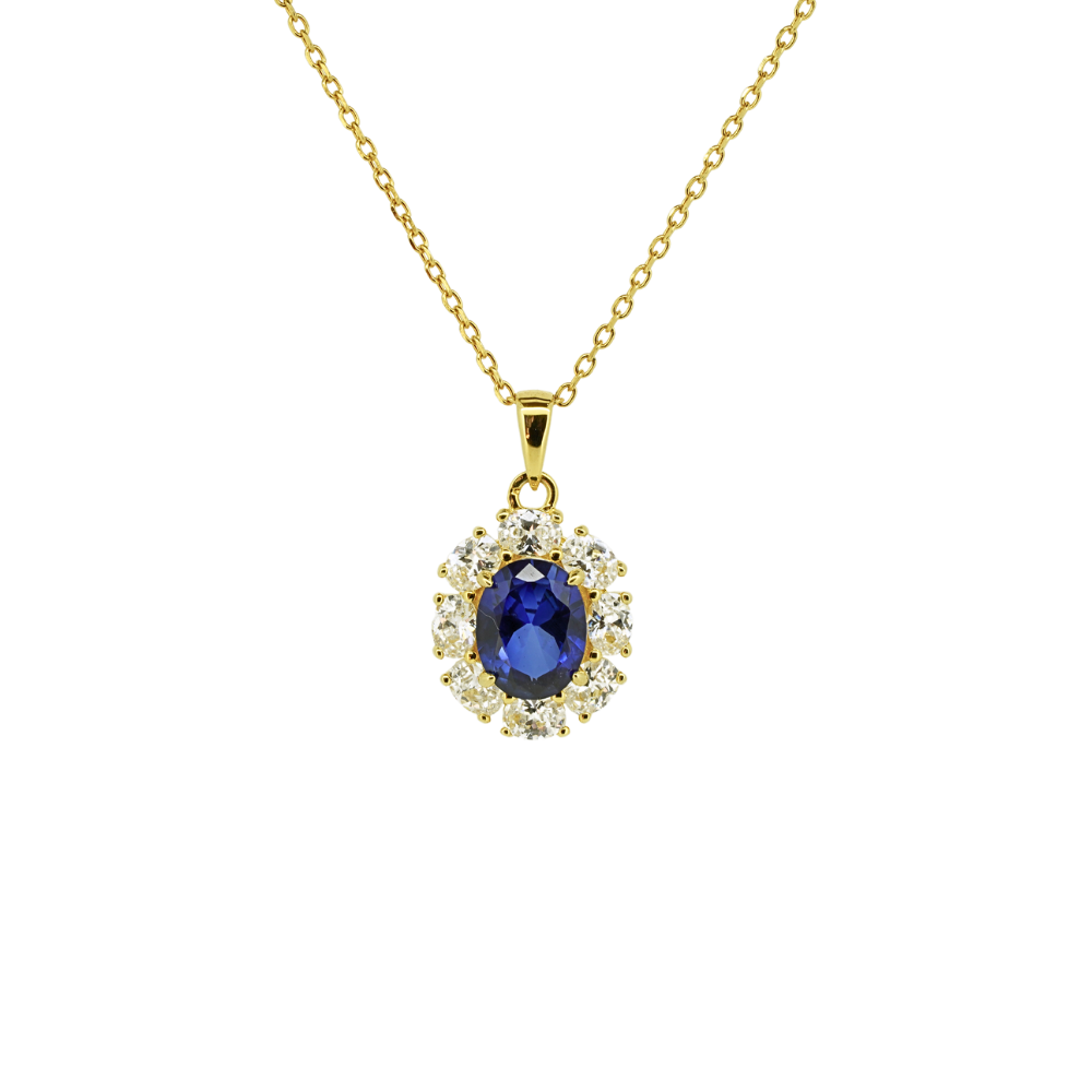 Lab Sapphire Halo Necklace