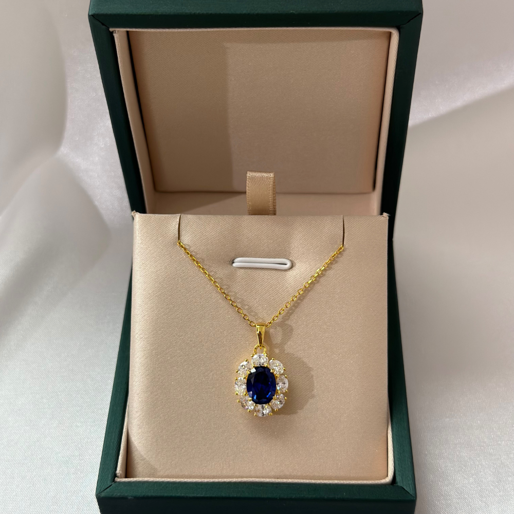 Lab Sapphire Halo Necklace