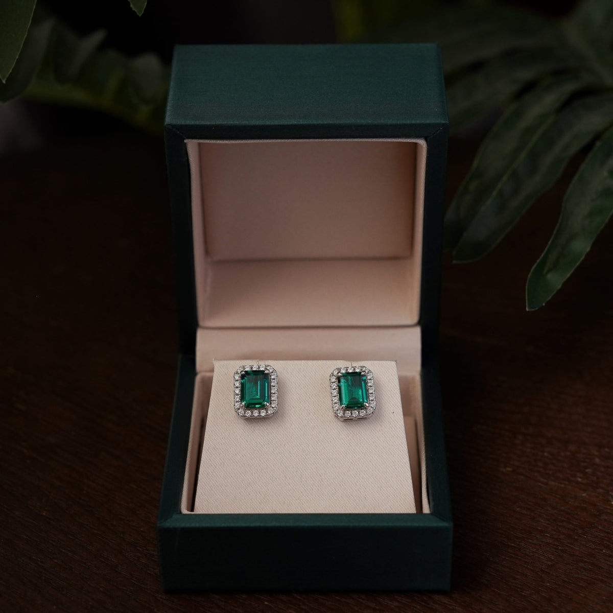 Lab Emerald Halo Studs