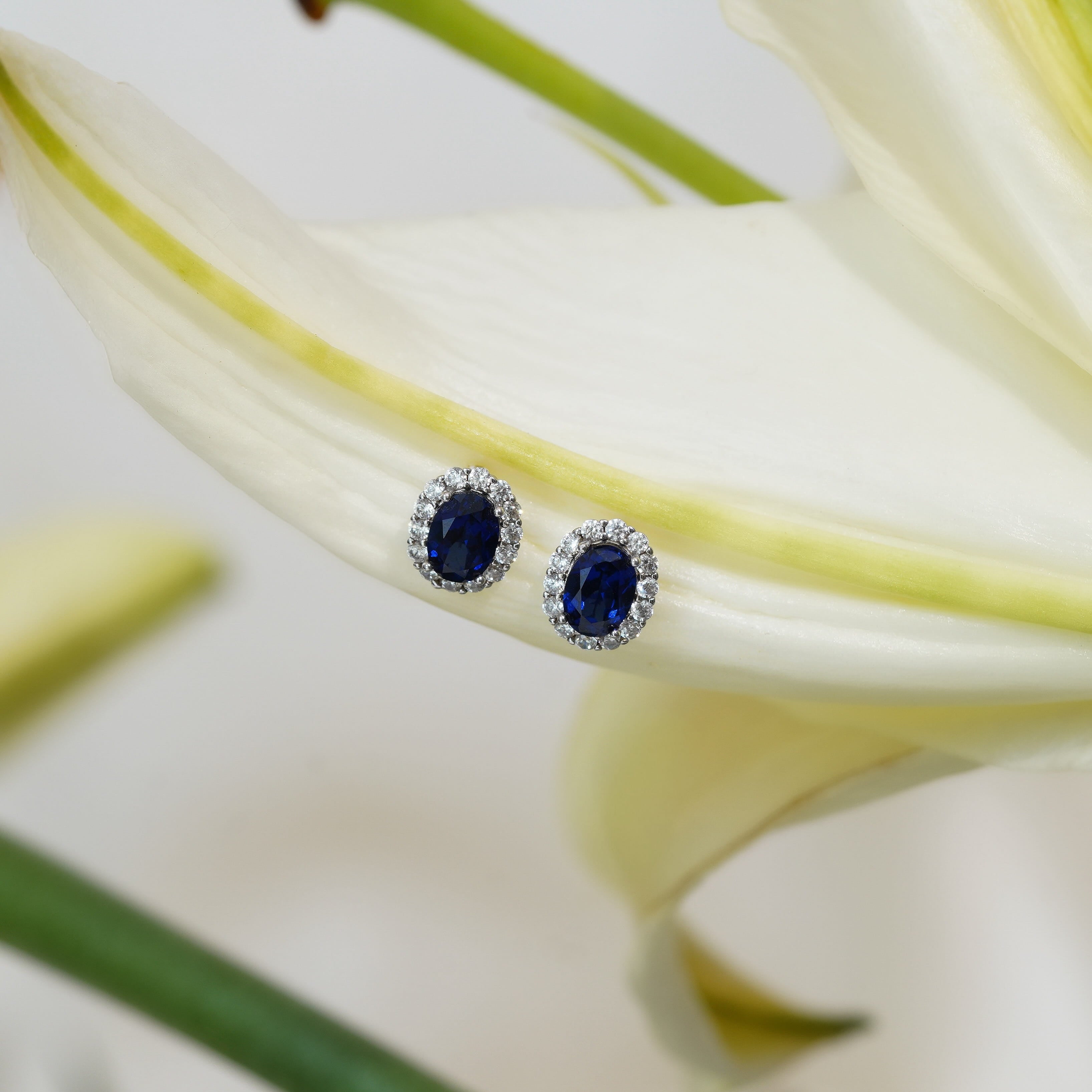 Lab Sapphire Halo Studs