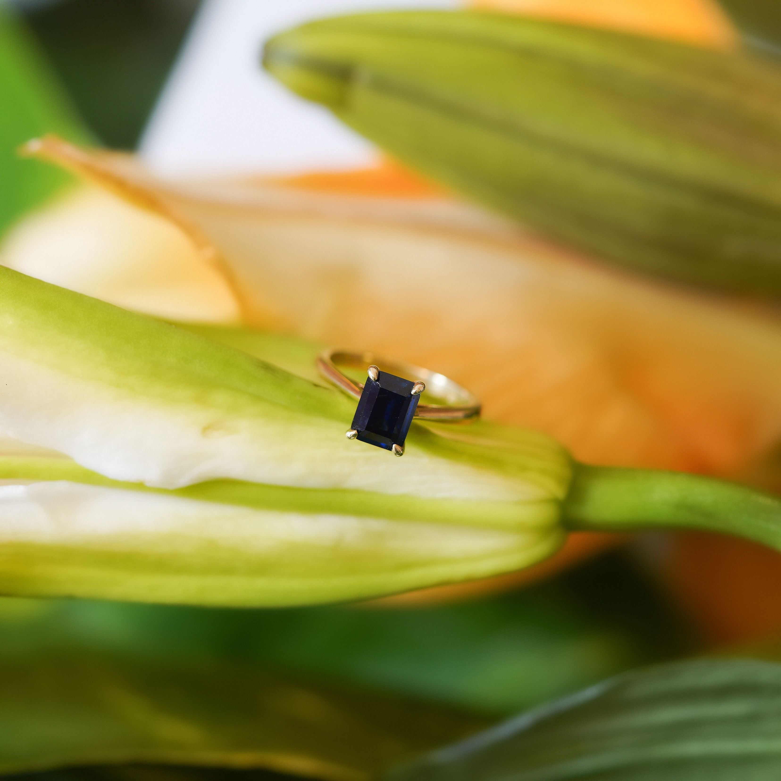 Lab Sapphire Solitaire (Emerald Cut)
