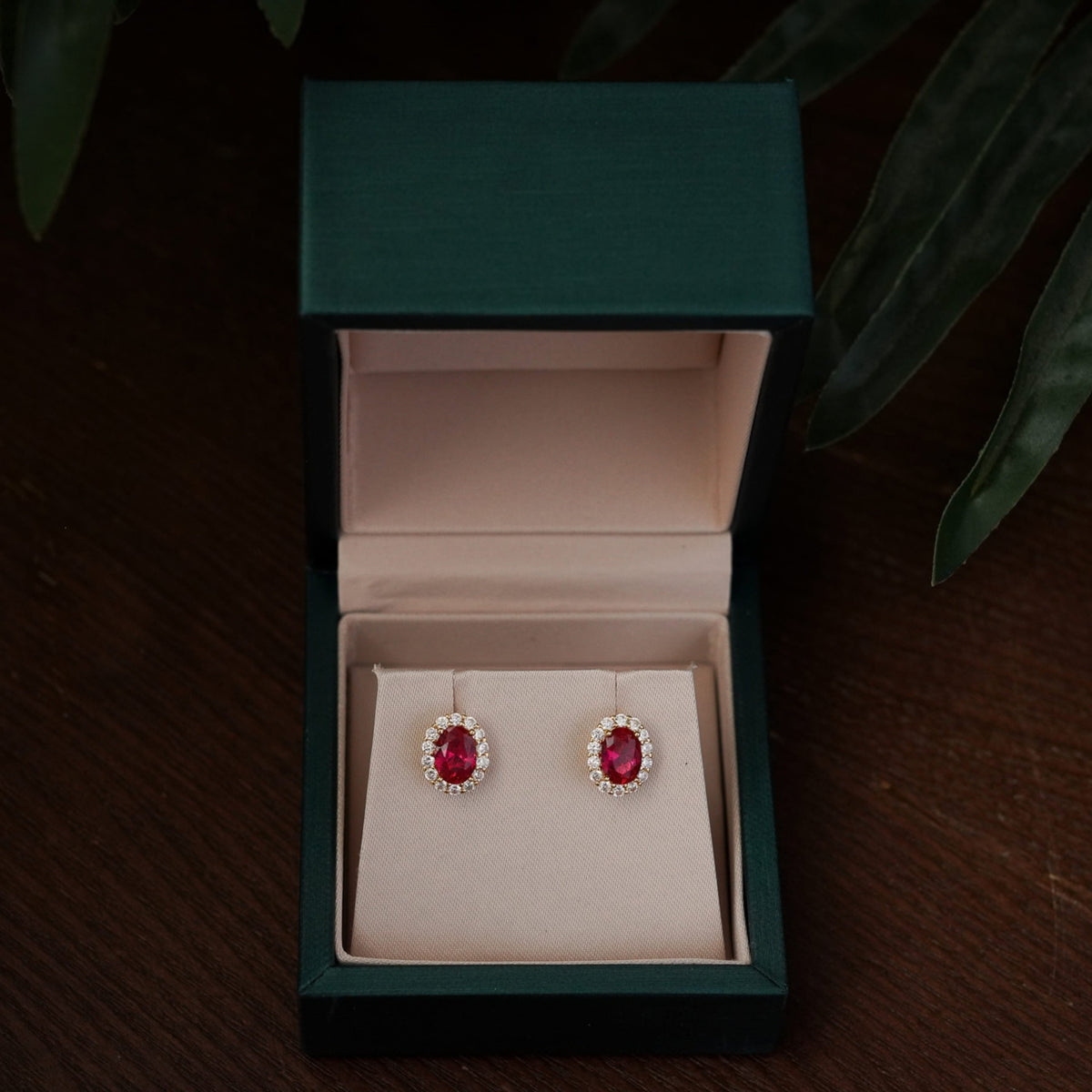 Lab Ruby Halo Studs