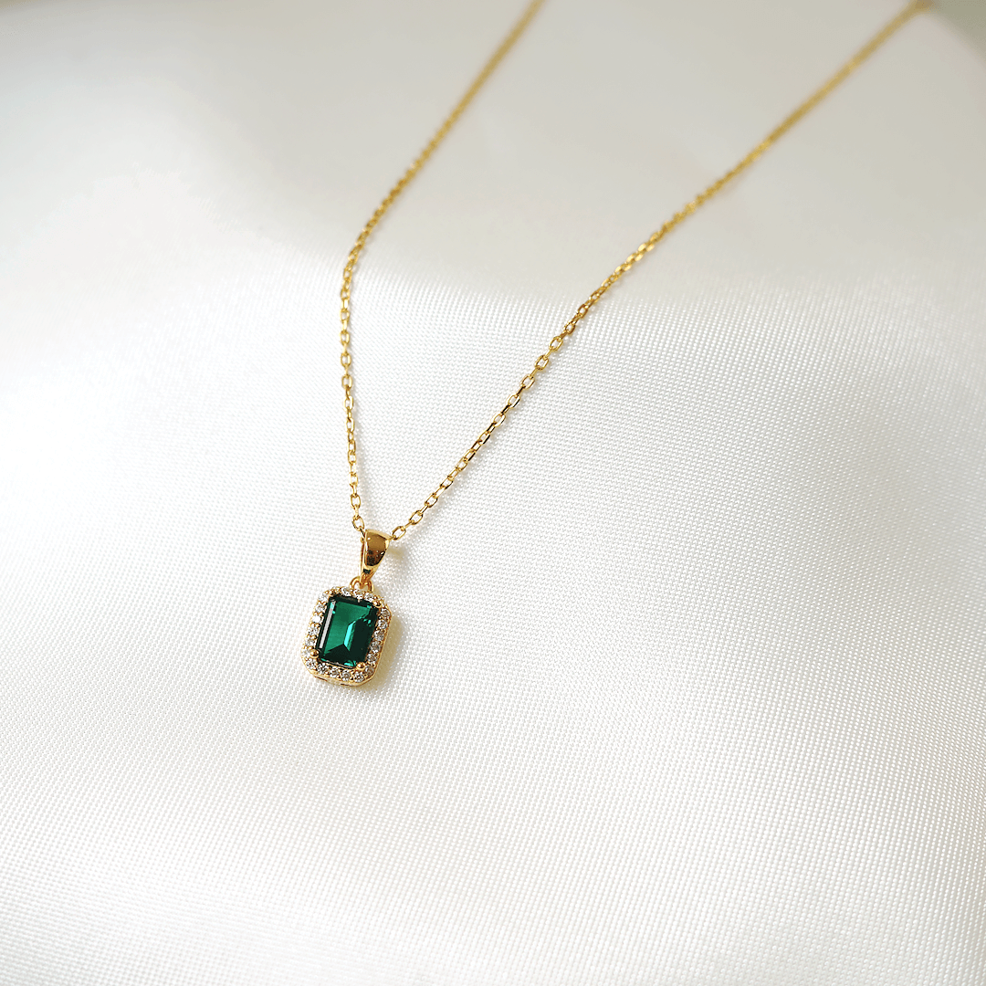 Lab Emerald Halo Necklace