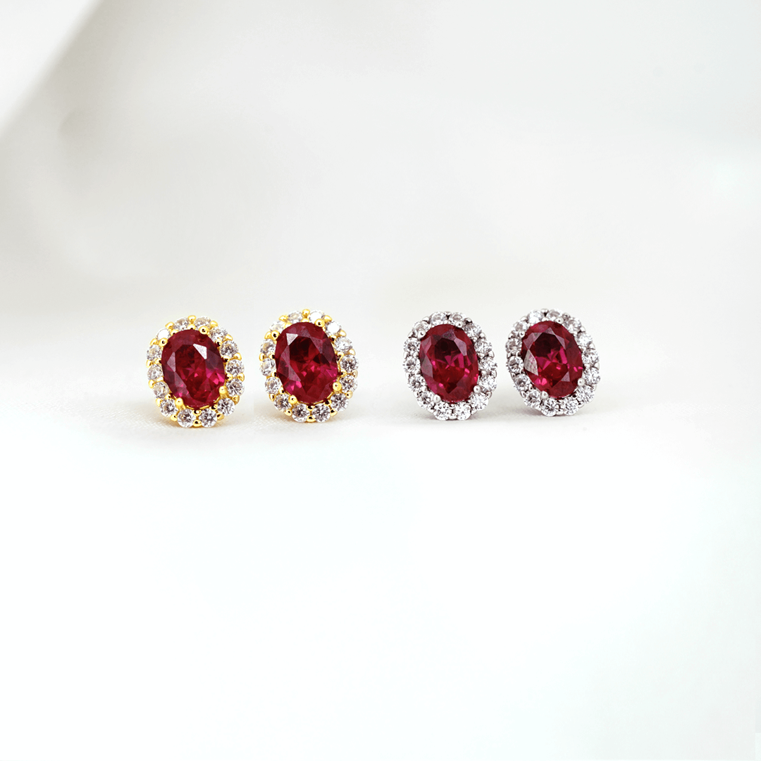 Lab Ruby Halo Studs