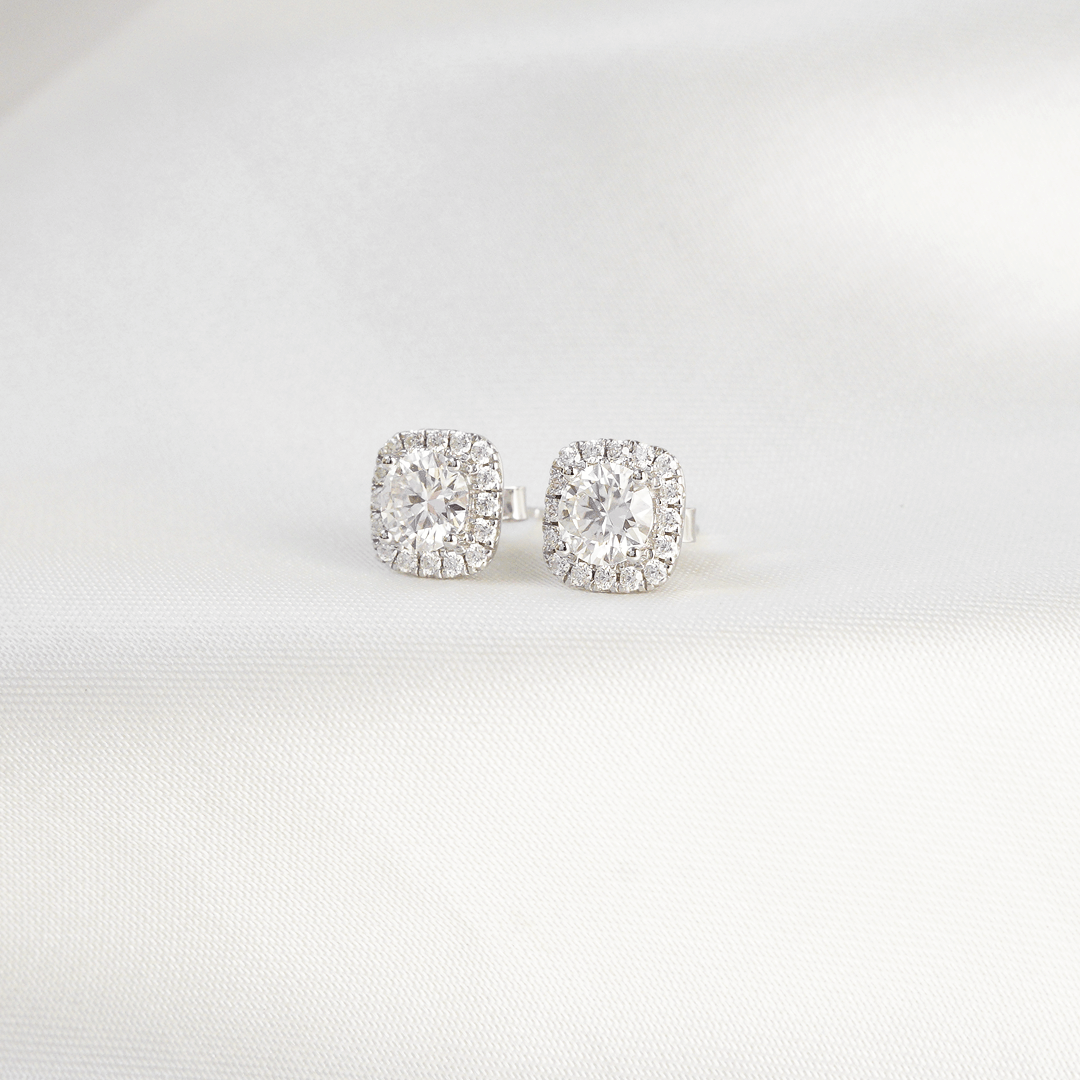 Round Halo Stud Earrings